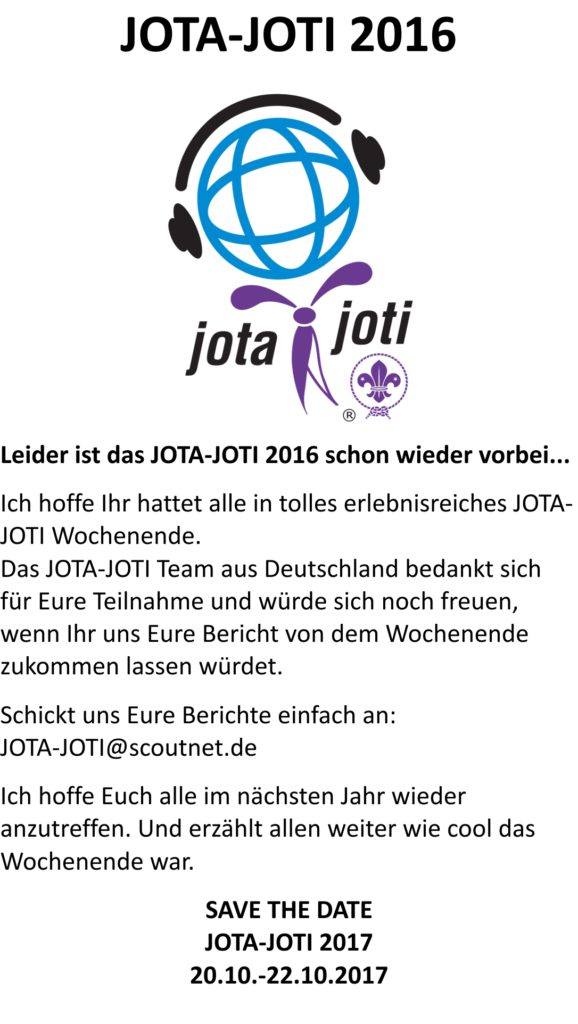 JOTA-JOTI 2016 leider schon vorbei…